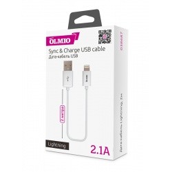 Кабель USB 2.0 - Lightning, для Apple iPhone/iPod/iPad, 2м, белый, OLMIO